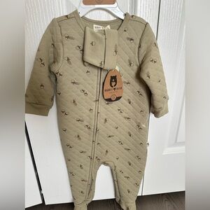 Khaki Quilted Baby Onesie with Acorn Pattern